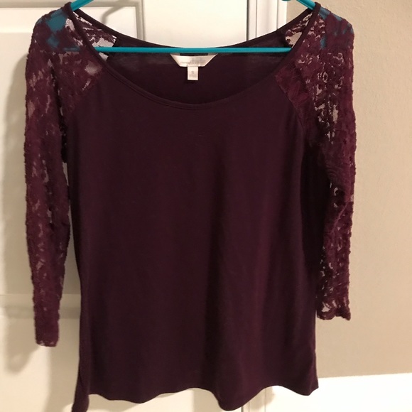 Charming Charlie Tops - Purple top with floral lace sleeves